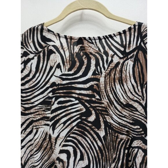 VTG Y2K Joseph Ribcoff Womens Top Size 16 Brown White Zebra Print Long Sleeve - Picture 8 of 8